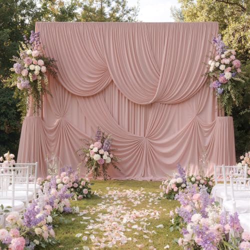 Image of 20ftx12ft Dusty Pink Backdrop Curtains for Parties, Wrinkle Free Polyester Dusty Pink Photo Backdrop Drapes 4 Panels 12 ft Long Back Drop Cloth for Wedding Birthday Photography Background Party