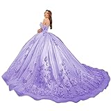 Zhangyo Lavender Quinceanera Dresses Sweet 15 16 Puffy Ball Gown with Train Off The Shoulder vestidos de 15 años for Teens 2