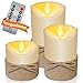 Produktbild KESSER® LED Kerzen 3er Set Flammenlose Kerze mit Fernbedienung Timerfunktion Timer Dimmer Echtwachskerze 10cm, 12,5cm,15cm Hoch Realistisch Flackernde Led-Flammen Echtwachs mit Kordel Deko Gelb