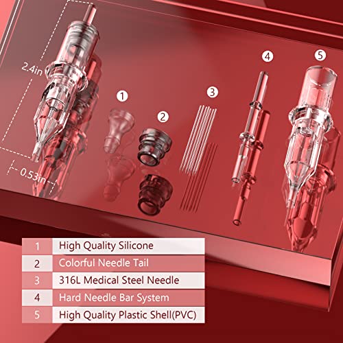 Image of Wormhole Tattoo Cartridge Needles Long Taper 50pcs Assorted Disposable Tattoo Needle Cartridges Mixed 5RL 7RL 9RL 5RS 7RS 9RS 15M1 21M1 15RM 21RM Round Liner Shader Magnum Round Magnum