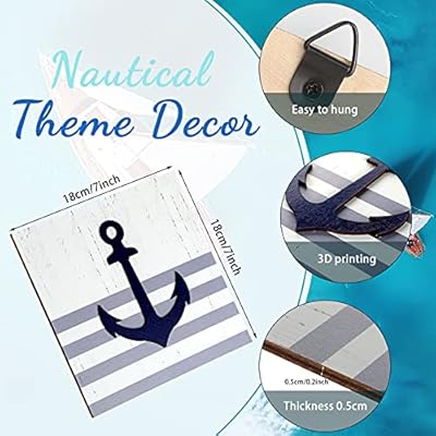 4 Pieces Nautical Wall Decor Anchor Ship Wheel Sailboat Lighthouse Wooden Sign Rustic Beach 3D Wood Print Sign Beach… 516ek7WpHfS. SS400