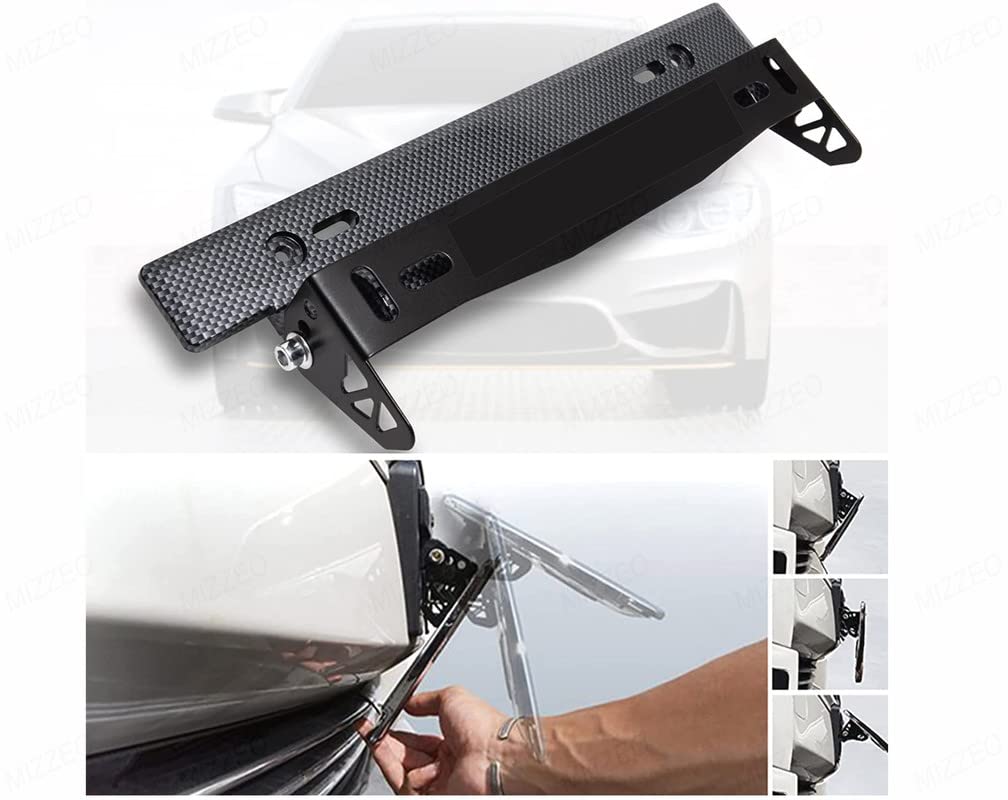 MIZZEO Adjustable License Plate Frame Holder Bracket Auto Car Front Bumper License Plate Frames Relocator with Screws and Nuts (Black) Compatible with Mini Cooper