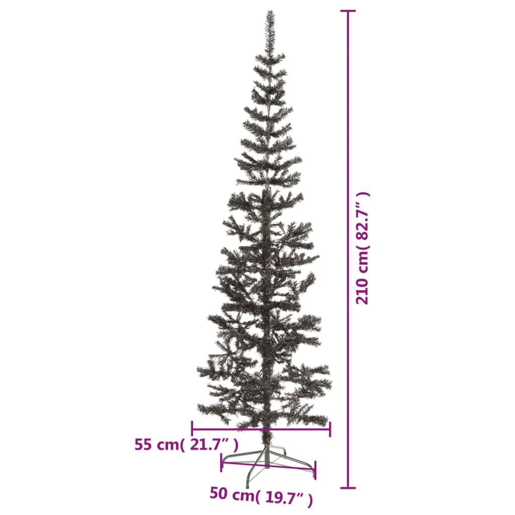 Árbol de Navidad artificial negro de 210 cm, delgado, de PVC, con 435 puntas de abeto y soporte de acero, diseño moderno, robusto y duradero, para salón, pasillo y oficina