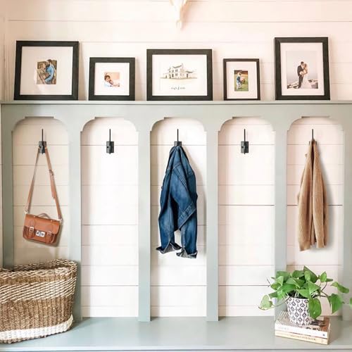 Homanu CH14-1-BLACK 14 Pack Coat Hooks, Heavy Duty Coat Hooks Wall Mount With 28 Screws, No Rust Double Hooks Black Hooks For Towel, Coat, Scarf, Bag, Hat, Cup, Key thumb #5