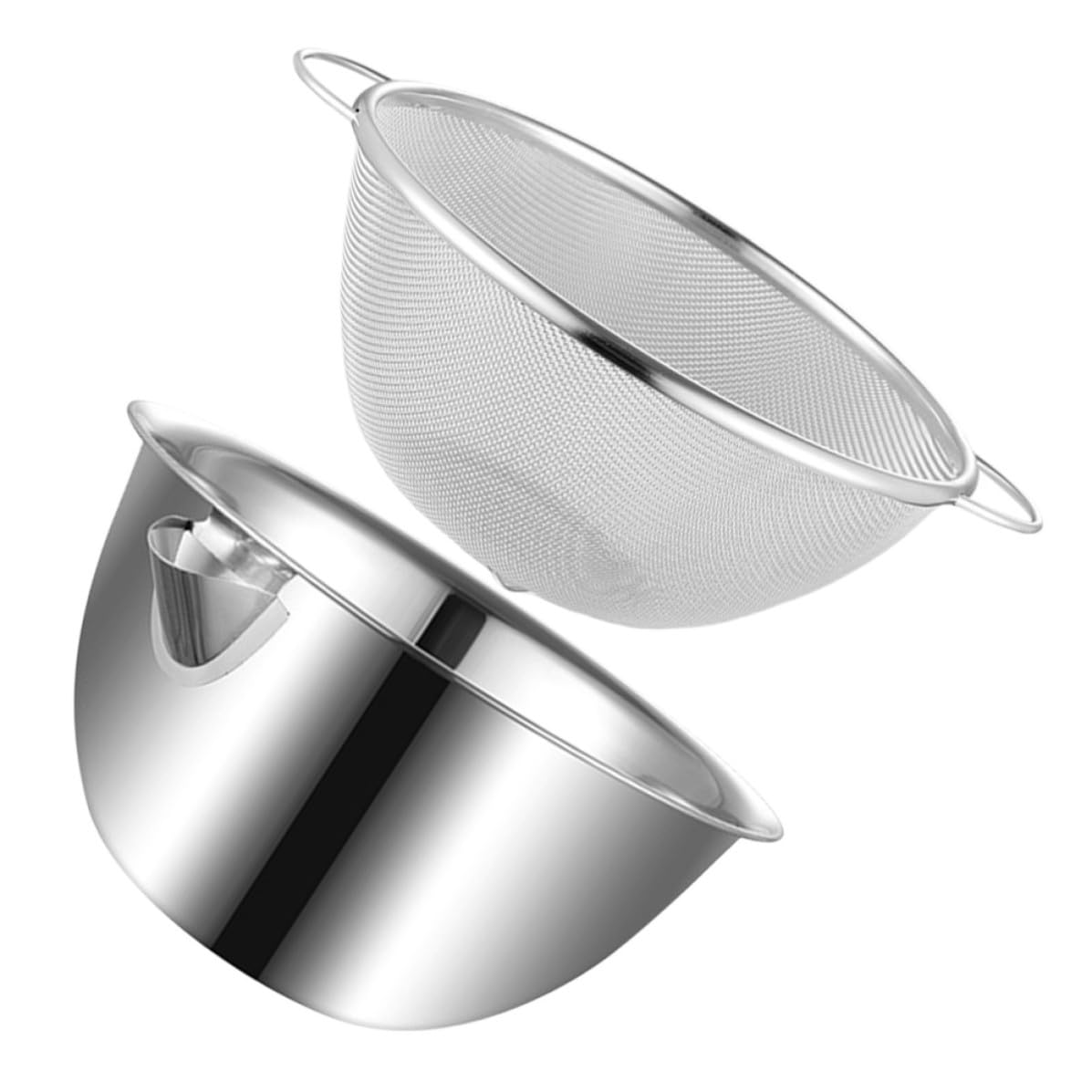 Colador de Acero Inoxidable con Función Integrada de Drenaje, Tazón Grande para Mezclar y Lavar Arroz, Adecuado para Cocina y Repostería, 1 Set Plata
