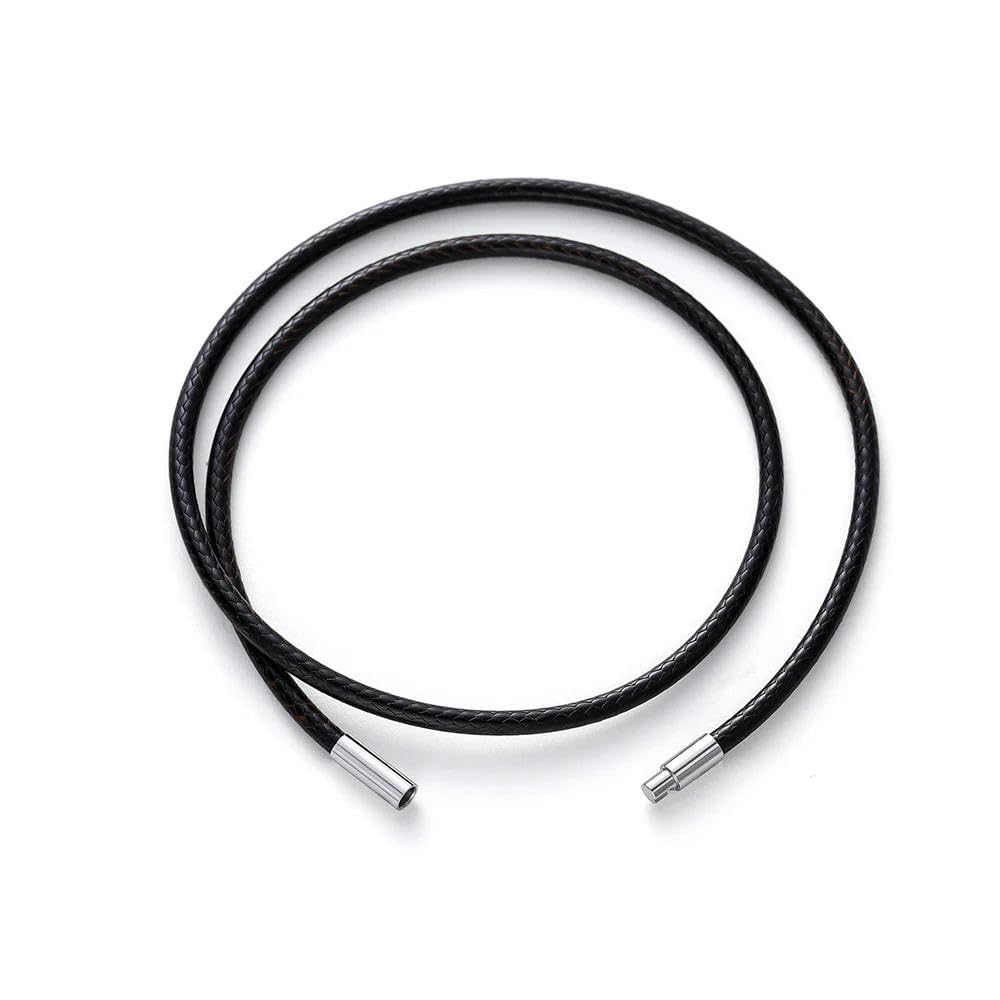 LYVQZPWLRuna collana di cera, Cordino in pelle intrecciata nera e marrone da 45/50/60 cm, cordino in cera fai da te, for realizzare gioielli con ciondolo, collana, chiusura in acciaio.(Coffeesteel,45c