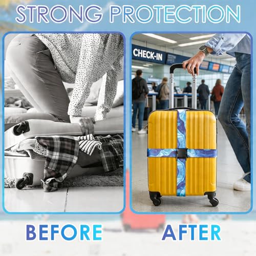 Image of 4 Pack Luggage Straps for Suitcases Adjustable Luggage Belt Suitcase Strap Travel Bag Accessories (Sky Blue(4 Pack))