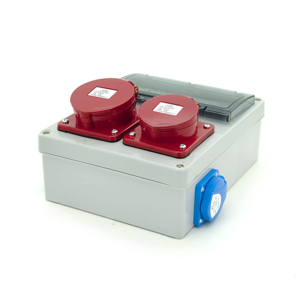 ELS Elektrotechnika Distribuidor de pared con 8 cajas de distribución con 2 enchufes Schuko de 230 V + 1 interruptor LS, 1 CEE 16 A + LS, 1 CEE 32 A + LS, cableado, listo para conectar para garaje,