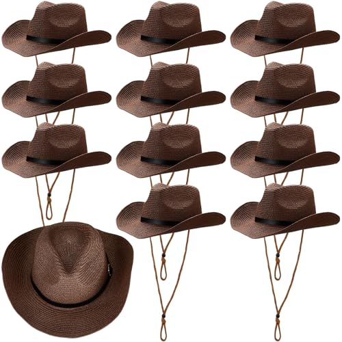 Sombreros de vaquero de paja 12 piezas para mujer y hombre miniatura 1