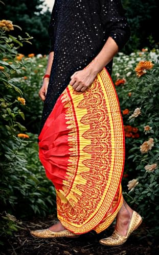 Image of Men's Ready to Wear Pant System Printed MAYUR PUCHHA Dhoti for Marriage, Pooja, Festival etc.(GC010)