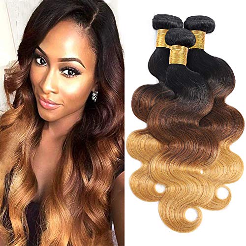 FHEAICR Human Hair Bundles 18 20 22 inch Bundles 1B/4/27 Color 3 Tone Ombre Blonde Hair Bundles Ombre Blonde Brazilian Body Wave 3 Bundles 100% Unprocessed Brazilian Hair Bundles
