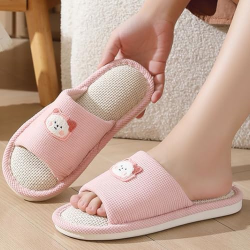 Animal Head Design Slippers for Women Men Memory Foam Soft Warm Slip on Open Toe Linen Cotton House Shoes,Anti-Skid Cozy for Indoor Outdoor2