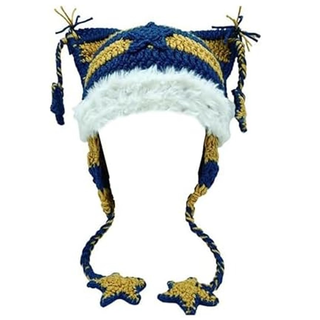Cat Beanie Beanies Y2k Beanie Knit Hat Grunge Goth y2k Accessories Crochet Hats for Women, Blue Yellow, M