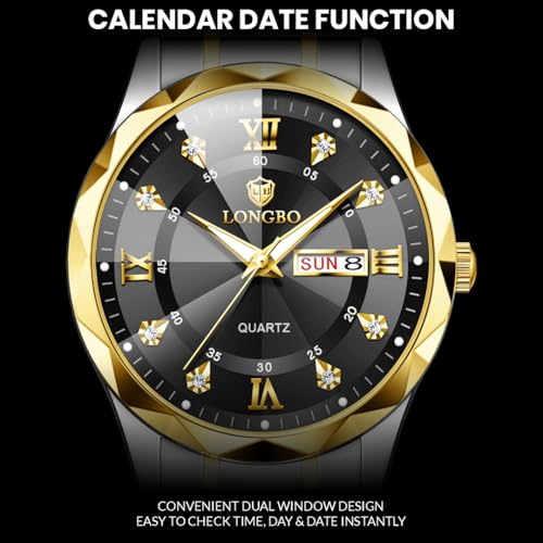 Image of LONGBO Zenith Diamond Analog Watch for Men Business Stainless Steel Watches Luxury Men's Wristwatch | Birthday Gift for Men | Gift for Husband | Gift for Brother