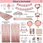 225 PC Rose Gold Birthday Party Decorations Kit for Girls, Teens, Women - Happy Birthday Banner, Curtains, Table Runner, Balloons, Sash, Tiara, Cake Topper, Plates, Cups, Napkins, Straws for 25 Guests - Image 4