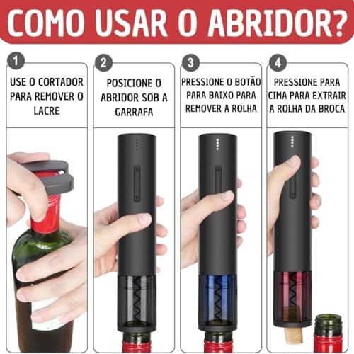 Kit Abridor de Vinho Elétrico, Saca-Rolhas Automático para Amantes de Vinho, Excelente Opção de Pres