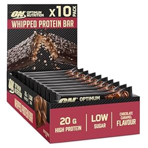 Optimum Nutrition Whipped Protein Bars, Low Calorie Snacks, Low Carb Low Sugar, Workout Snack for Men and Women, Chocolate Caramel Flavour, 10 x 60g