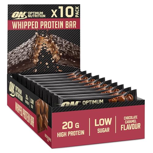 Optimum Nutrition Whipped Protein Bars, Low Calorie Snacks, Low Carb Low Sugar, Workout Snack for Men and Women, Chocolate Caramel Flavour, 10 x 60g
