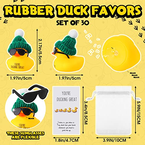 Deekin 30 Sets Thank You Gift Set You're Ducking Great Cheer up Cards Mini Rubber Ducks with Glasses and Hats with Card Organza Bags Bulk Toy for Cruises Kids Students Coworkers Exchange(Hat)