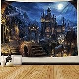 Simsant Old Castle Tapestry Werewolf Night Ancient City Tapestry Wall Hanging for Bedroom Living Room Dorm 40'x30' GTSI094