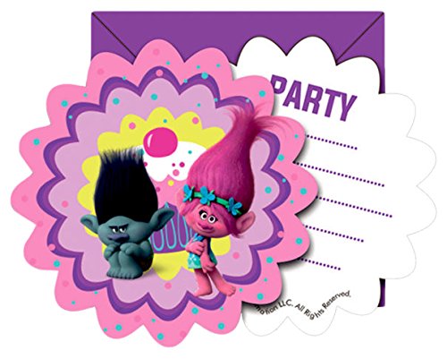 Procos Die-Cut Invitations & Envelopes Trolls 6 Pieces - 87019, Multicolor - Purple