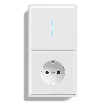 Light Switch with Socket Single 1-Way Double Light Switch Flush-Mounted with Indicator 80 x 150 mm PC Frame Flush-Mounted Socket with Switch Cable Clamps and Claws Easy Assembly White