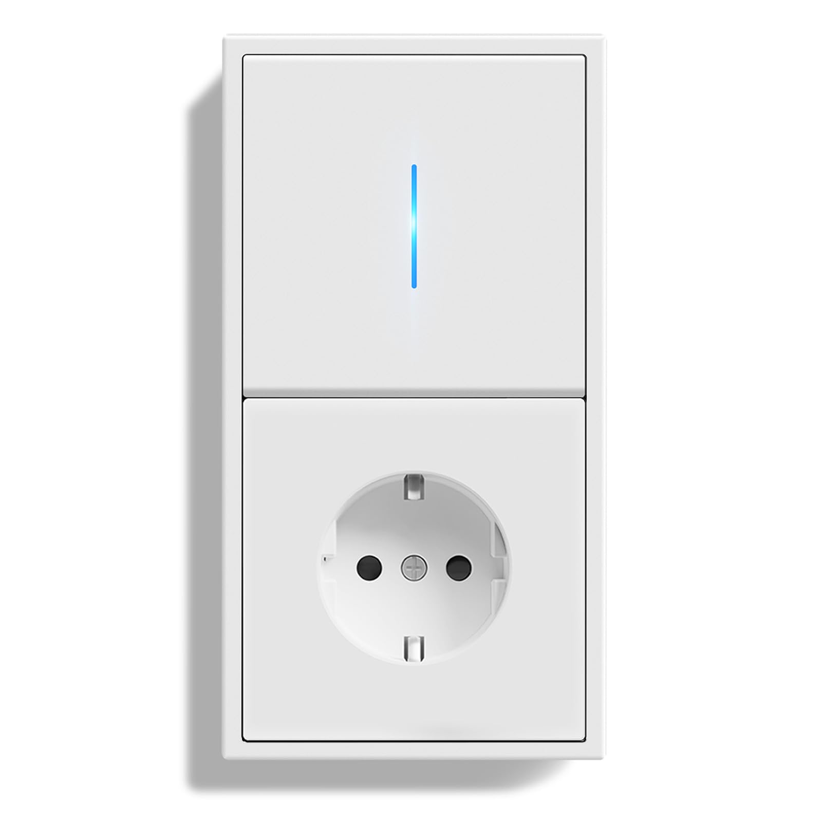 Interruptor con Enchufe Pared,Enchufe con Interruptor Conmutador de Pared con Marco de PC con LED Indicador,1 Gang 1 Vía 150 * 80mm,Fácil Instalación Diseño de Gancho de Garra,Blanco