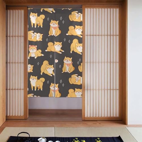 のれん 柴犬 犬柄 萌え かわいい おしゃれ 間仕切り ロングカーテン 遮光 のれん 玄関 リビング キッチン 出入り口 幅86cm丈143cm x170