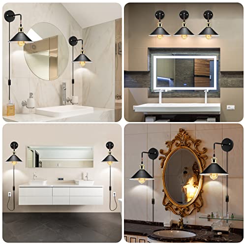 KEWANNO Plug in Wall Sconces, 2PACK Wall Lamp with Plug in Cord, Plug in Wall Light Sconces, Sconces Wall Lighting Plugin, E26 Modern Wall Light Fixtures (Black) - Image 5
