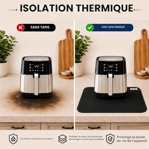FIREWESS Tapis Protection Air Fryer, 2 Pièces tapis anti feu pour comptoir de cuisine, protection sous cafetière comptoir (38 x 46 cm) – vue 4