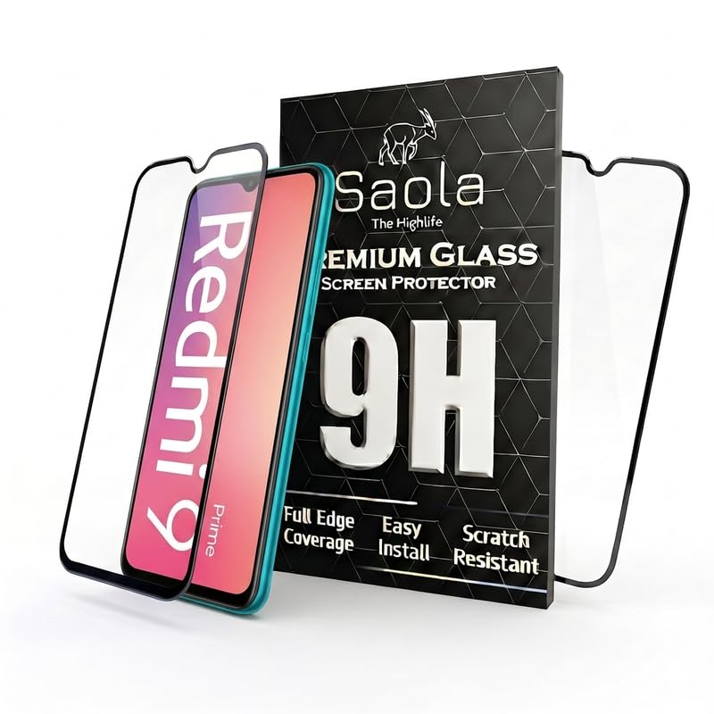 Image of Saola HD+ Oleophobic Tempered Glass Screen Protector For Redmi 9 (Pack Of 2) with Free Installation Kit. Full screen Coverage - 6.53 inch