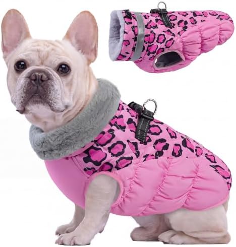 Kuoser Hundemantel Winter für Kleine Hunde Wasserdicht Winddicht, S | Wasserdicht Hundejacke mit Fleecefutter Reflektoren Reißverschluss, Pelzkragen D-Ring, Outdoor Welpen Mantel H