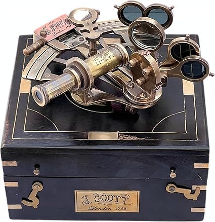 Nautical Sextant J.Scott London Vintage Brass Antique Sextants with Box Educational Calibrated Navigational Instrument 5" inch