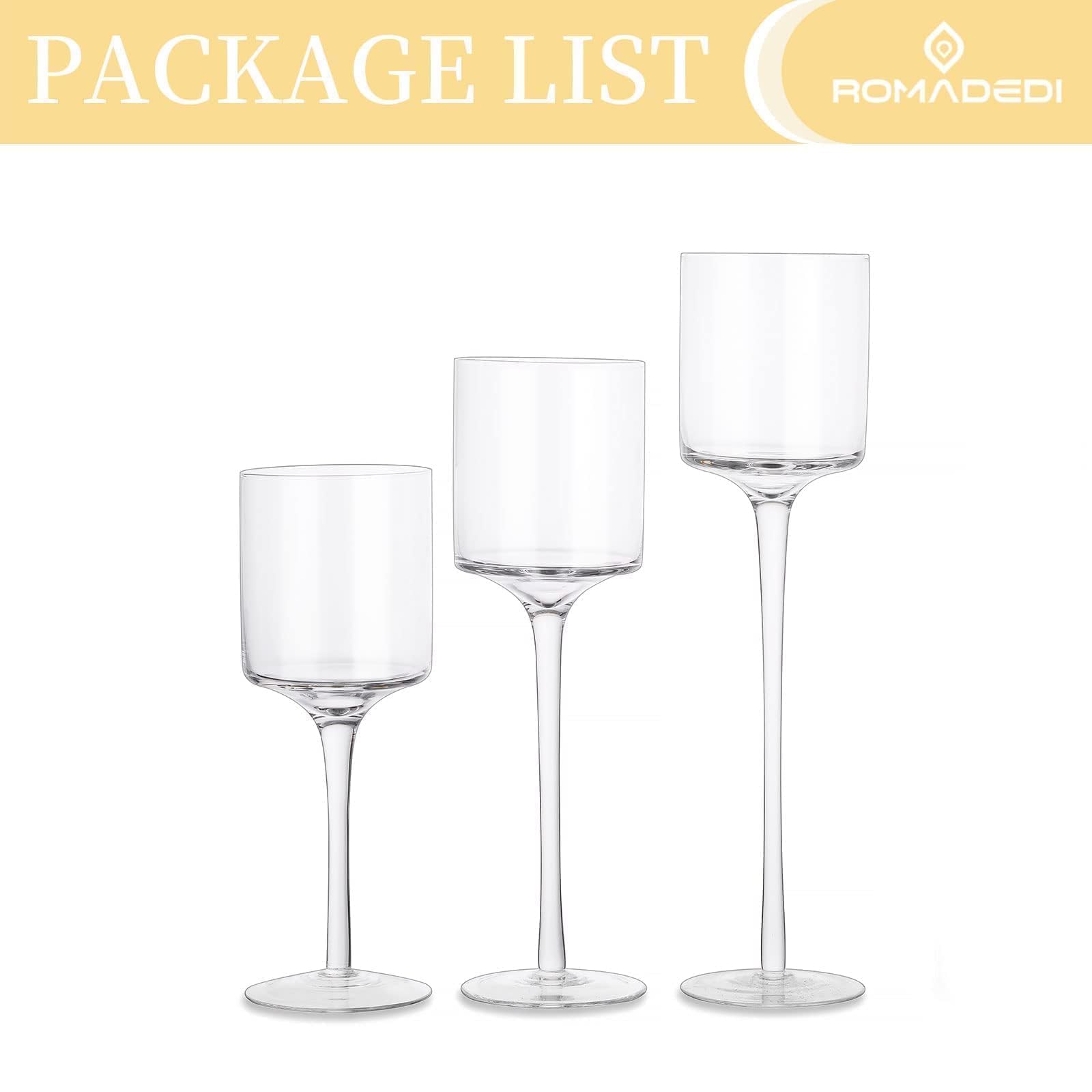 Romadedi Porta Candele Vetro Portacandele Alto - da Tavolo Porta Tealight Set di 3 Portalumini Moderno Design per Centrotavola Decorazioni per la Casa Natalizio Nozze 20/23/26 cm