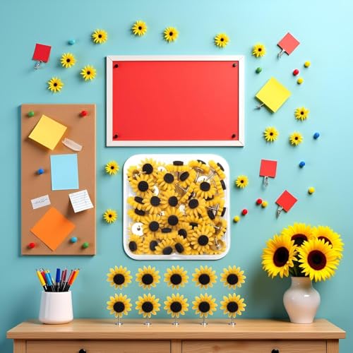30 Stück gelbe Sonnenblumen-Reißzwecken, Blumen-Reißnägel, Korktafel, dekorative Reißzwecken,Kartennadeln für Fotos, Pinnwände, Klebeband, Bürobedarf, Befestigungselemente