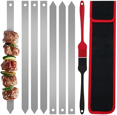BBQ Skewers Flat Wide,15.7"×5/8" Stainless Steel Kabobs with Carry Bag