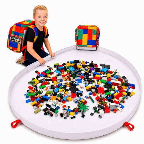 Kreative Kollector BrickPack Building Brick Storage Backpack with 60 Inch Play Mat Toy Organizer Quick Cleanup Chute and Minifigure Display Compatible with LEGO Bricks