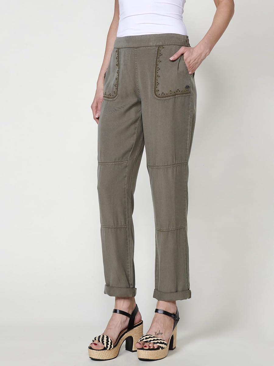 Koroshi Pantalón Mujer Jogger de Lyocell con Cenefa Bordada 2512PT89