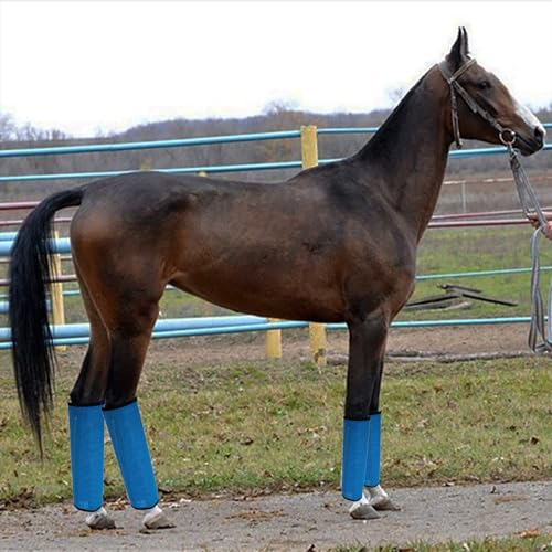 Image of 4 Pack Mesh Fly Boots for Horse - Blue - All Seasons - Solid - Drawstring Closure - Breathable - Protects from Flies - Set of 4