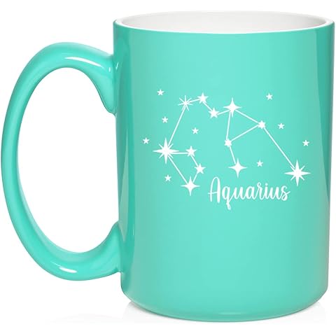 Daylor Star Zodiac Horoscope Constellation Ceramic Coffee Mug Tea Cup Gift (15oz Teal) Aquarius