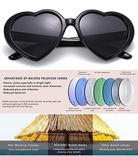Nulooq Polarized Heart Shaped Sunglasses For Women Retro Fashion Large Frame Lovely Style With 100% Uv Protection (Black Frame/Gray Lens) #TOP4