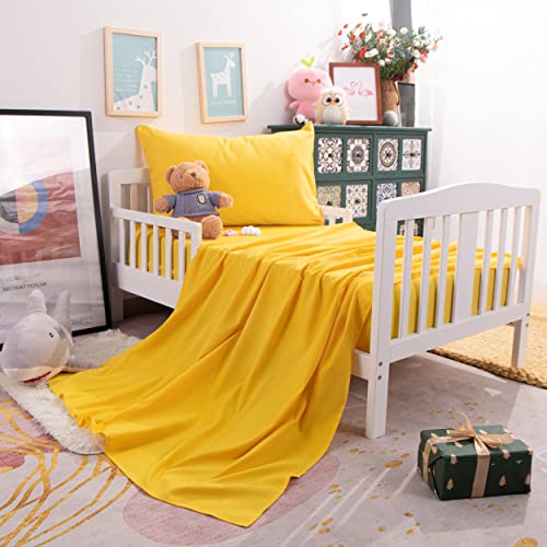 Ntbay 3-Piece Microfiber Toddler Sheet Set, Solid Crib Fitted Sheet Flat Sheet And Envelope Pillowcase, Baby Bedding Sheet & Pillowcase Sets, Yellow #TOP6
