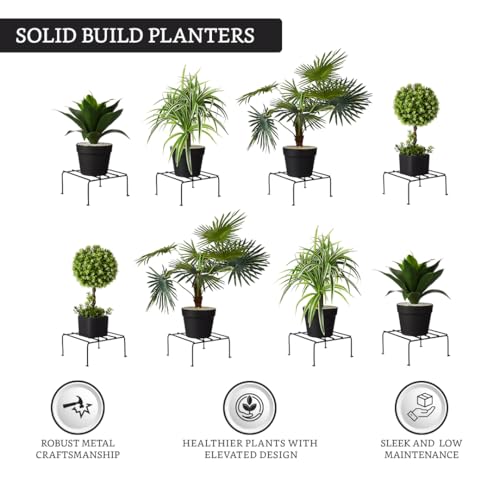 Image of Amazon Brand - Solimo Metal Flower Pot Stand (Black, Set of 8, Square) | Gamla Stand for Home | Plant Stand for Balcony | Premium Flower Pot Stand | Plant Stand for Living Room