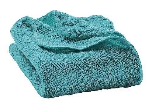Disana WOLL-BABYDECKE, 100% Bio-Merinowolle GOTS, IVN Best | kuschelweiche Strickdecke mit Ajourmuster | Newborn Baby Kleinkind Kind Unisex | Baby Erstausstattung | Made in Germany | Lagoon