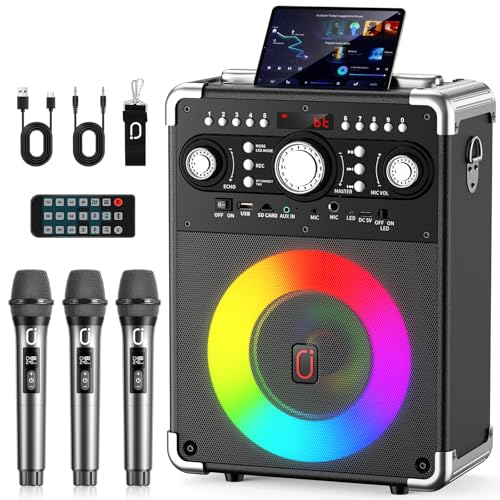 HWWR Karaoke Machine, Portable Bluetooth 5.3 Speaker with 3 Wireless Microphones for Adults, PA...