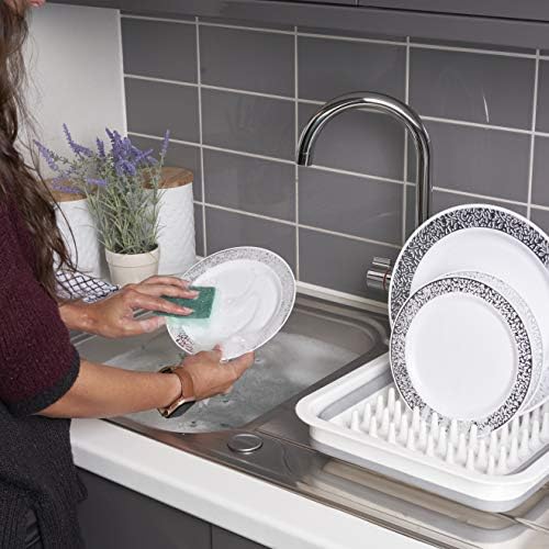 MATANA - 40 Pack Premium Multi-Use Silver Lace Rim Plastic Dinner & Dessert Party Plates - 20 x 26cm, 20 x 18cm