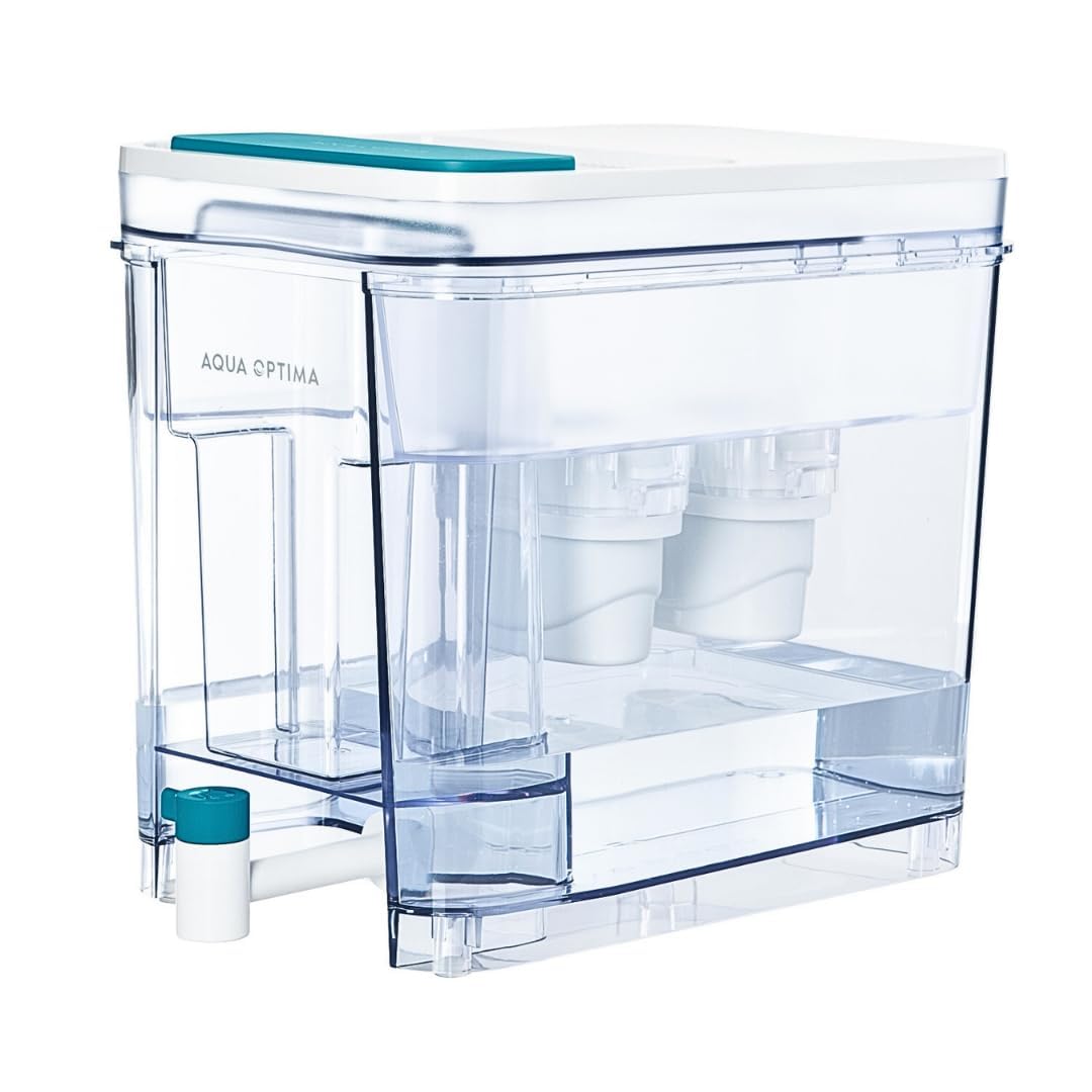 Aqua Optima Dispensador Perfect Pour de Agua Filtrada (8.2L) con Soporte y 6 Filtros - Apto para Nevera, Lavavajillas y Encimera - Reduce Cal, Cloro y Otras Impurezas