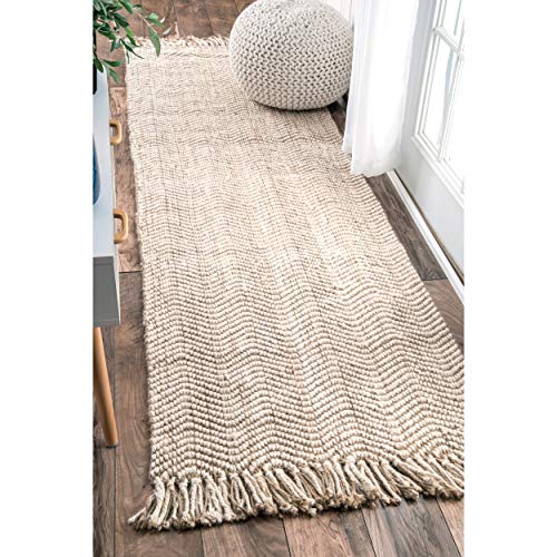 nuLOOM Wavy Chevron Jute Runner Rug, 2' 6" x 8', Natural