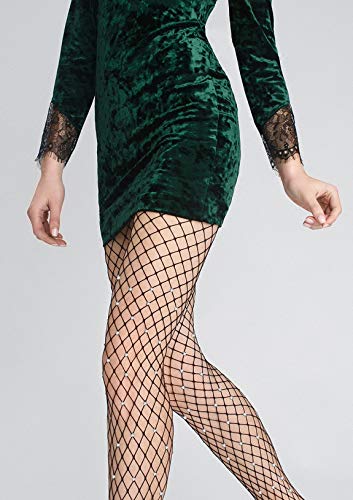 Image of Ulalaza Sparkle Hollow Out Letter Nude Colorful Rhinestone Hot Drilling Fishnet Pantyhose Tights for women Luminous