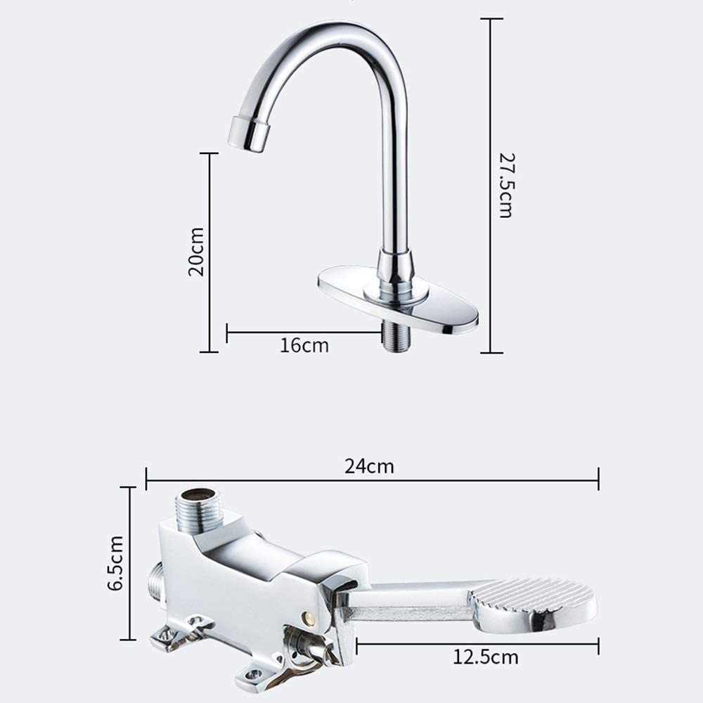 Grifo clásico con pedal para lavabo de laboratorio con cuello de cisne, cromado pulido, totalmente de metal de cobre, grifos de agua para lavabo de cocina, palanca única, orificio único, latón macizo,